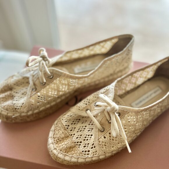 Diane von Furstenberg DVF Crochet Espadrille Beige Raffia Flats Size 36 - Picture 5 of 15